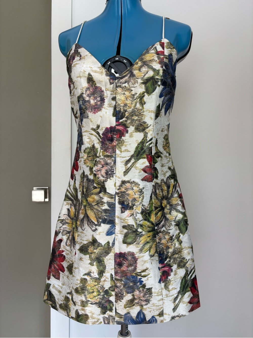 Alice + Olivia Tayla Metallic Floral Jacquard Fit Flare Mini Dress 6 NWT